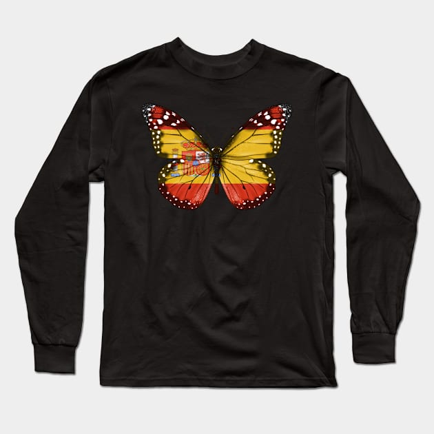 Spanish Flag  Butterfly - Gift for Spanish From Spain Long Sleeve T-Shirt by Country Flags